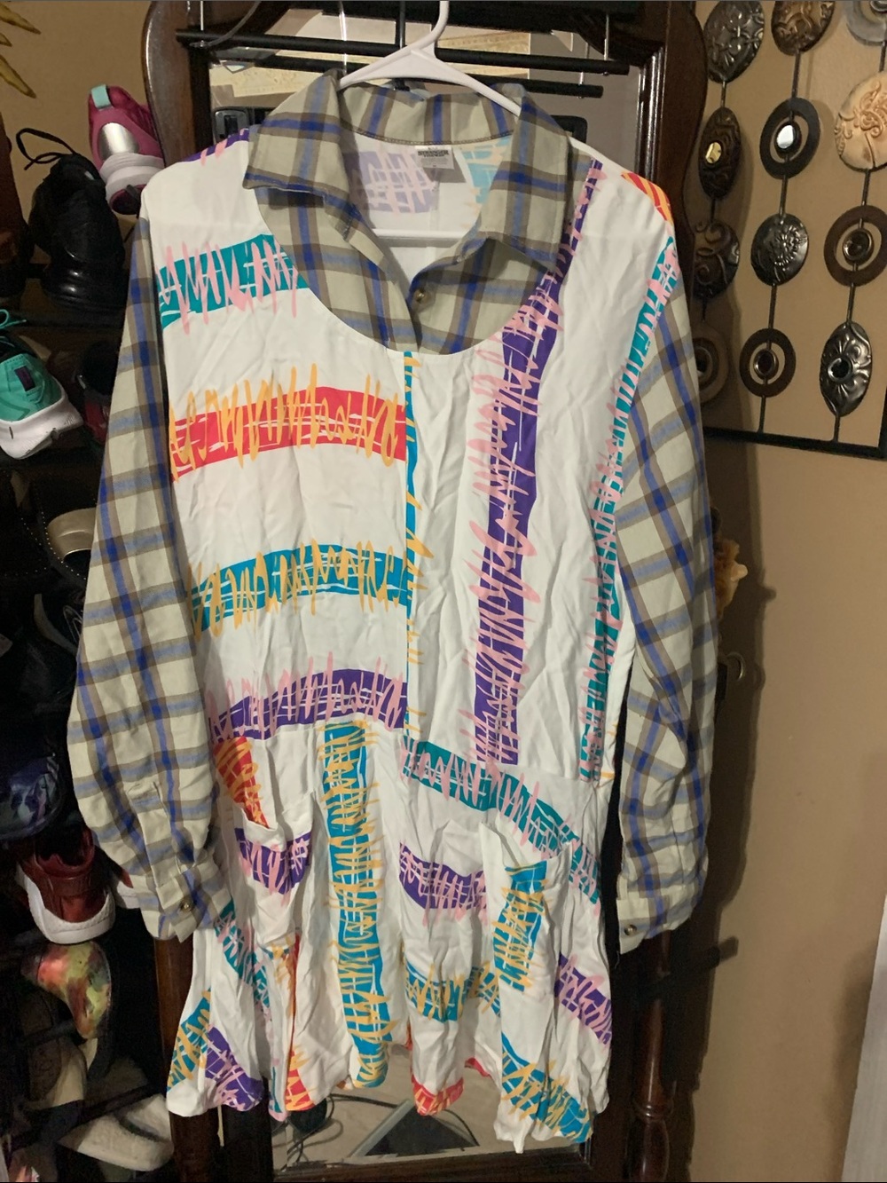 Women’s Casual Long-Sleeve Mixed-Print Tunic Top - White/Multi